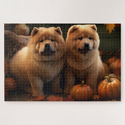 Chow Chow Puppy Autumn Delight Pumpkin ジグソーパズル (横)