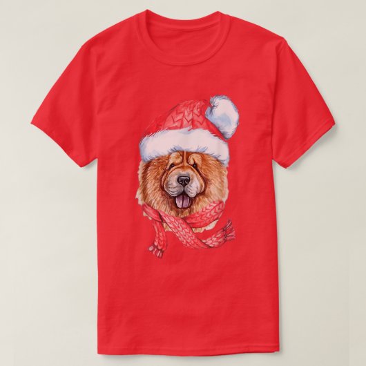 Chow Chow Santa Hat Red Scarf Cute Dog Lover Chris Tシャツ (デザイン正面)