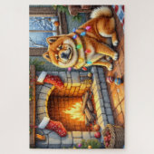Chow Chow Sitting Fireplace with Christmas Lights ジグソーパズル (縦)
