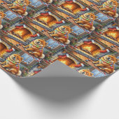 Chow Chow Sitting Fireplace with Christmas Lights ラッピングペーパー (角)