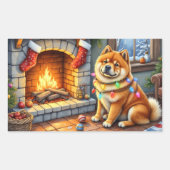 Chow Chow Sitting Fireplace with Christmas Lights 長方形シール (正面)