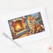 Chow Chow Sitting Fireplace with Christmas Lights 長方形シール (封筒)