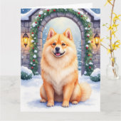 Chow Chow Snowy Stone Courtyard Christmas Art カード (黄色い花)
