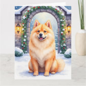 Chow Chow Snowy Stone Courtyard Christmas Art カード (正面)