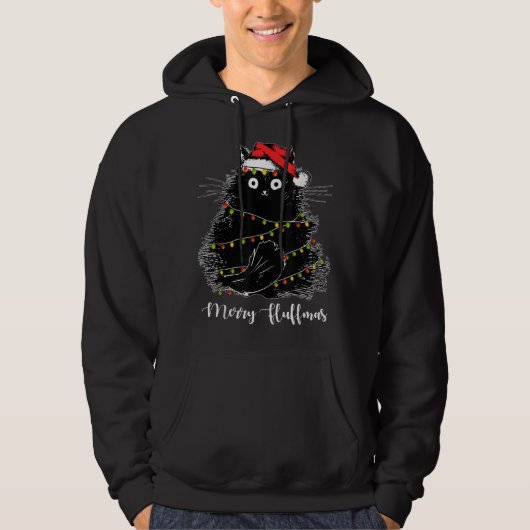Chrにメリーライトを付けたSanta Hatクリスマス付きフラフマス猫 パーカ (正面)