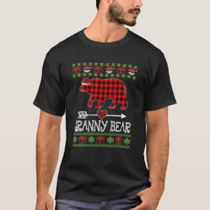 Chrのためのグラニーベアーサンタレッドプレイドファミリーパジャマ Tシャツ