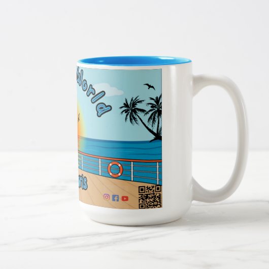 Chris Coffee Mug Blue 2で世界を15oz海2 ツートーンマグカップ (右)