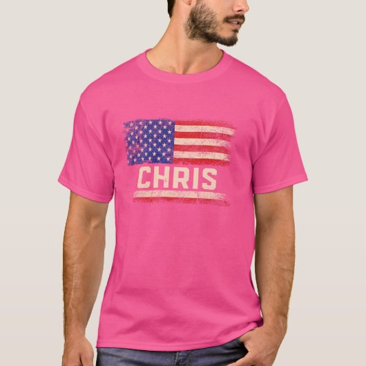 Chris First Name Shirt Chris Name American Flag Tシャツ (正面)