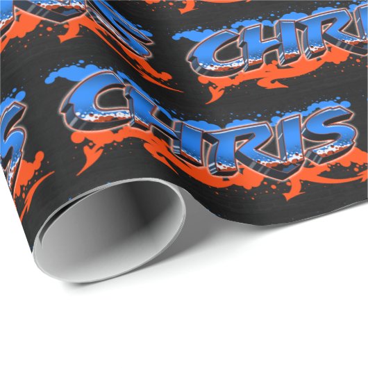 Chris Vorname Name Graffiti blue orange ラッピングペーパー (ロールコーナー)