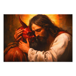 Christ Embracing Lucifer Poster Print フォトプリント