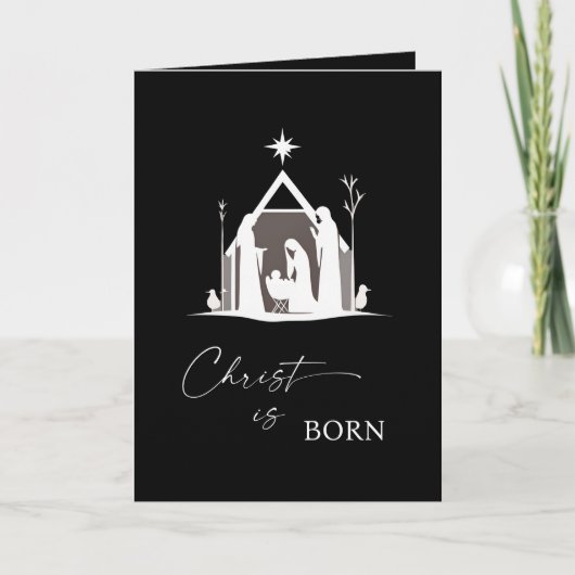 Christ is Born White Nativity Black Christmas II シーズンカード (正面)