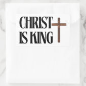 Christ is King | 黒文字と茶色の木の十字架 長方形シール (バッグ)