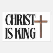 Christ is King | 黒文字と茶色の木の十字架 長方形シール (正面)