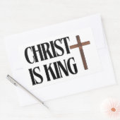 Christ is King | 黒文字と茶色の木の十字架 長方形シール (封筒)