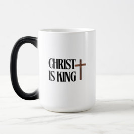 Christ is King | Black Text and Brown Wood Cross  モーフィングマグカップ