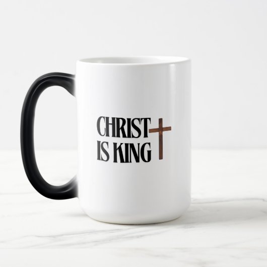 Christ is King | Black Text and Brown Wood Cross  モーフィングマグカップ (左)