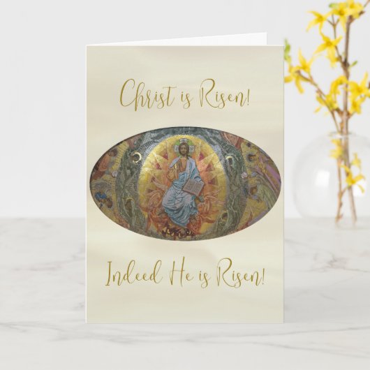 Christ is Risen Pantocrator Orthodox Pascha Easter カード (黄色い花)