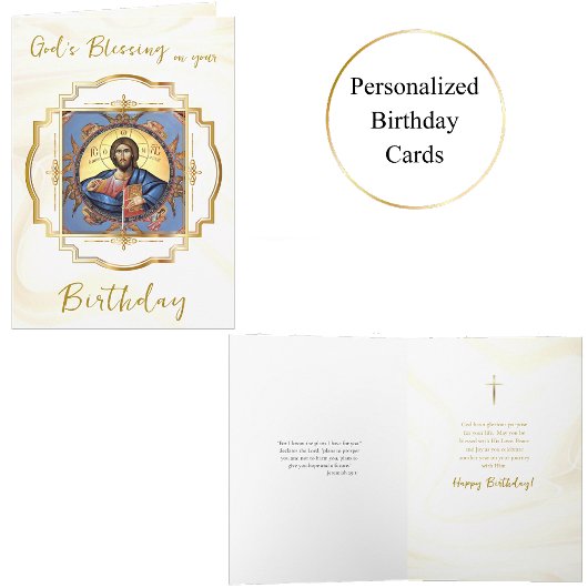Christ Pantocrator Gold Frame Orthodox Birthday    カード