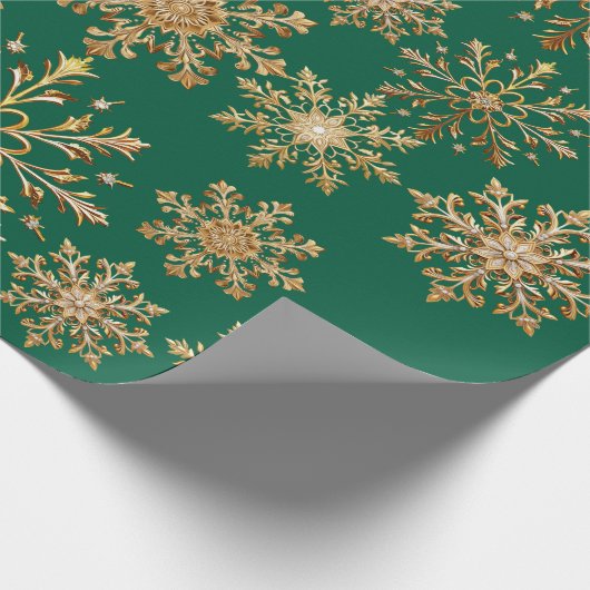 Christams Gold and Green Snowflake Wrapping paper ラッピングペーパー (角)