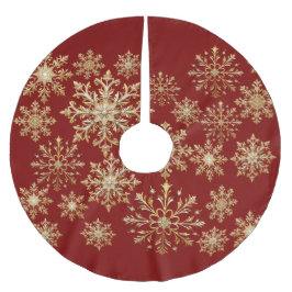 Christams Gold and Red Snowflake Wrapping paper ブラッシュドポリエステルツリースカート