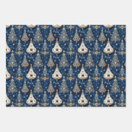 Christbaum, Rot, Grün, blau, Edelsteine, festliche ラッピングペーパーシート