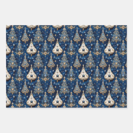 Christbaum, Rot, Grün, blau, Edelsteine, festliche ラッピングペーパーシート (正面)