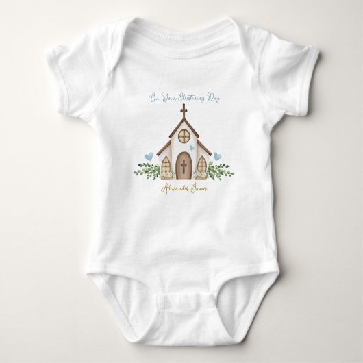 Christening Church Eucalyptus Leaves T-Shirt ベビーボディスーツ (正面)