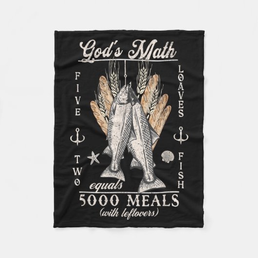 Christian 2 Fishes 5 Breads 5000 Against  フリースブランケット (正面)