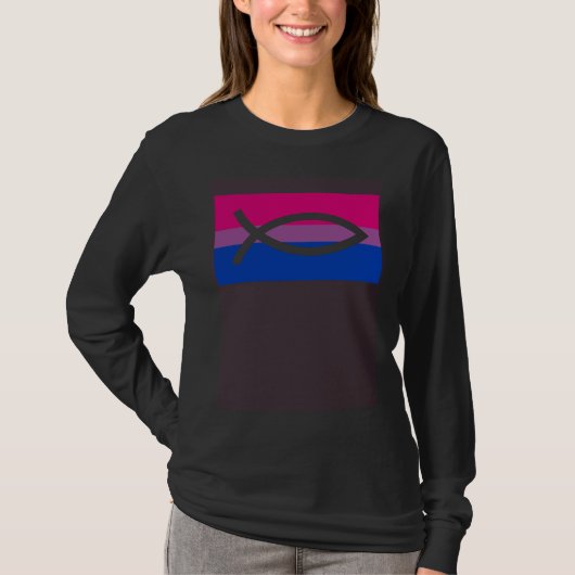 Christian Ally Jesus Fish Gay Bisexual Pride Flag  Tシャツ (正面)
