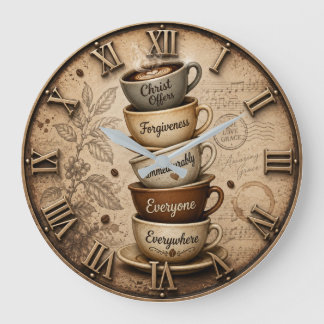 Christian Amazing Grace Coffee Lover Decor ラージ壁時計