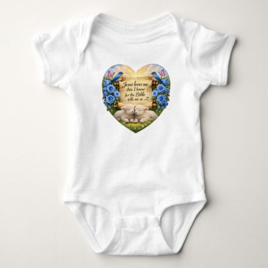 Christian Baby Boy Jersey Babysuit Jesus Loves Me ベビーボディスーツ (正面)