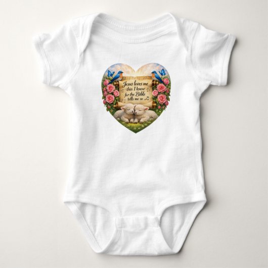Christian Baby Girl Jersey Babysuit Jesus Loves Me ベビーボディスーツ (正面)