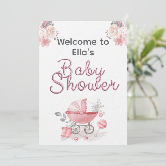 Christian Baby Girl Shower Personalized Text Photo 招待状 (スタンド正面)