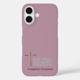 Christian “Believe” Cross Name Pink  iPhone 16ケース