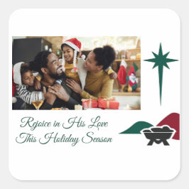 Christian Bethlehem Star and Manger Side Accent スクエアシール