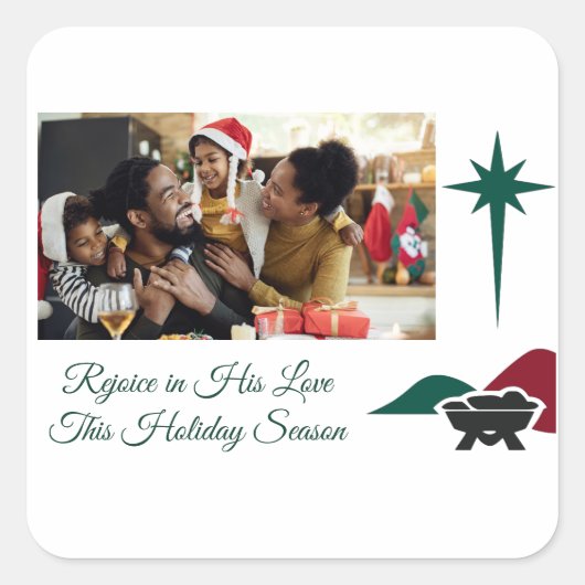 Christian Bethlehem Star and Manger Side Accent スクエアシール (正面)