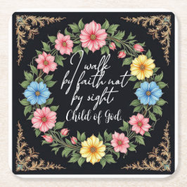 Christian Bible-Inspired Floral スクエアペーパーコースター