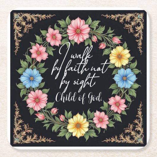 Christian Bible-Inspired Floral スクエアペーパーコースター (正面)