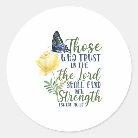 Christian Bible Verse Butterfly Rose Flower Isaiah ラウンドシール (正面)