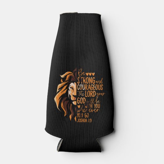 Christian Bible Verse Joshua 1:9ライオン ボトルクーラー (正面)