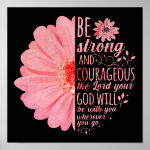 Christian Bible Verse Joshua 1:9花 ポスター