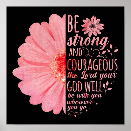 Christian Bible Verse Joshua 1:9花 ポスター (正面)