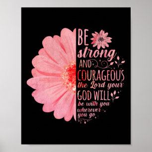 Christian Bible Verse Joshua 1:9花 ポスター