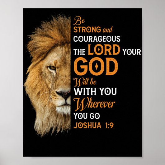 Christian Bible Verse Joshua 1 9 Lion Faith ポスター (正面)