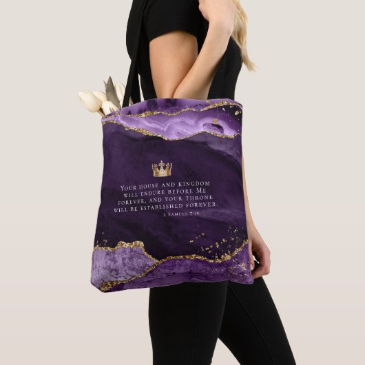 Christian Bible Verse Tote Bag Purple Gold Crown トートバッグ (クローズアップ)