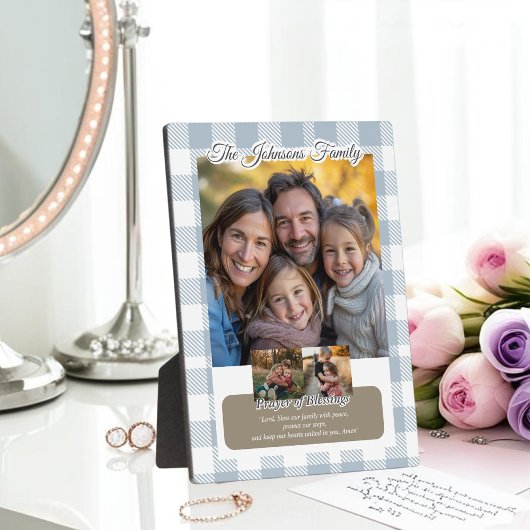 Christian Blue Buffalo Plaid Family Photo Collage フォトプラーク