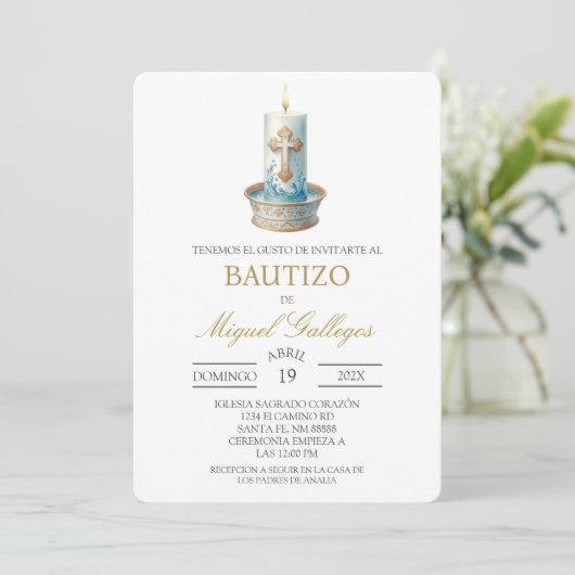 Christian Candle Spanish baptism Invitation 招待状 (スタンド正面)