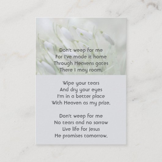 Christian Celebration of Life  Snowdrop Flowers 名刺 (裏面)