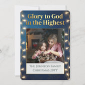Christian Christmas Glory to God One Photo Gold シーズンカード (正面)