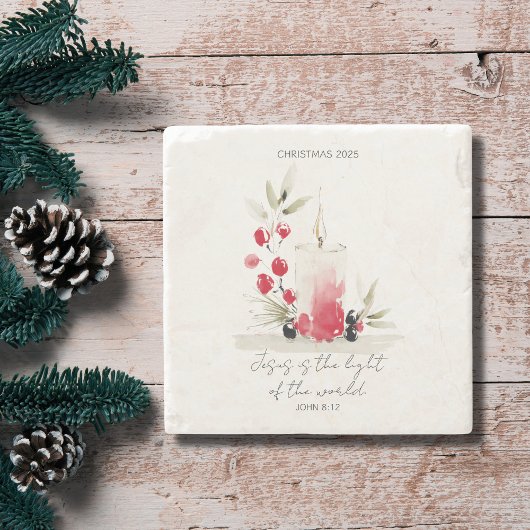 Christian Christmas Modern Scripture Candle Custom ストーンコースター